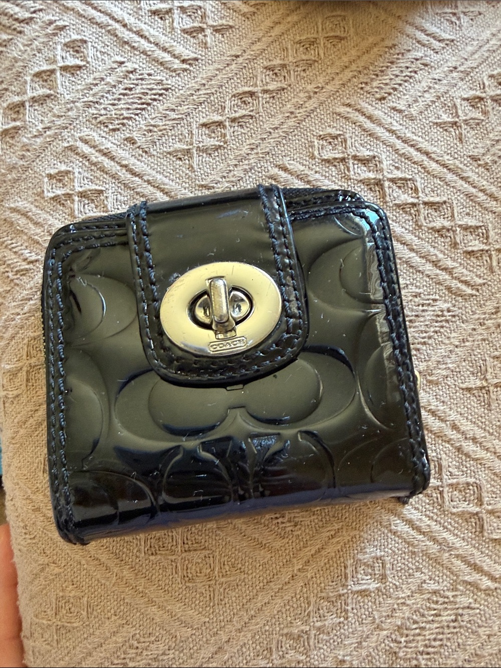 Y2K Coach Glossy Patent Compact Wallet in Black with Silver Hardware